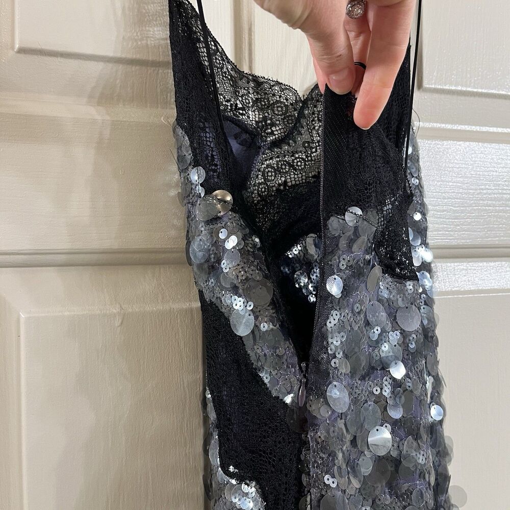 Zara Collection SzS Sequin Lace Slip Side Slit Midi Dress Grey Black Party NWOT - Picture 13 of 16